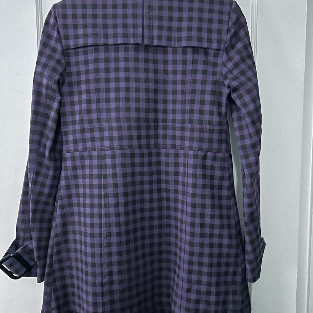 Purple and Black Checkered Swing Trench Coat - Picture 3 of 3